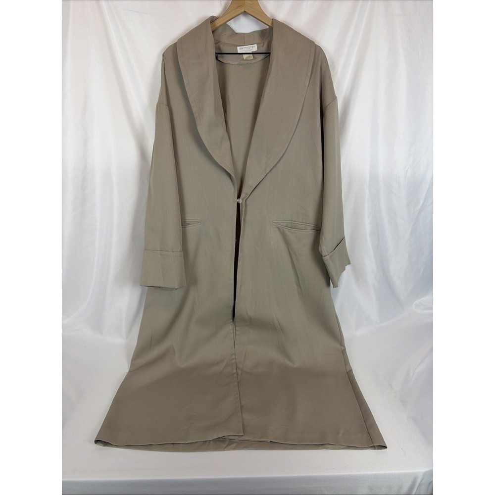 Vintage Lew Magram Sz 12 Lightweight Beige Duster Trench Coat Pockets 1 Button